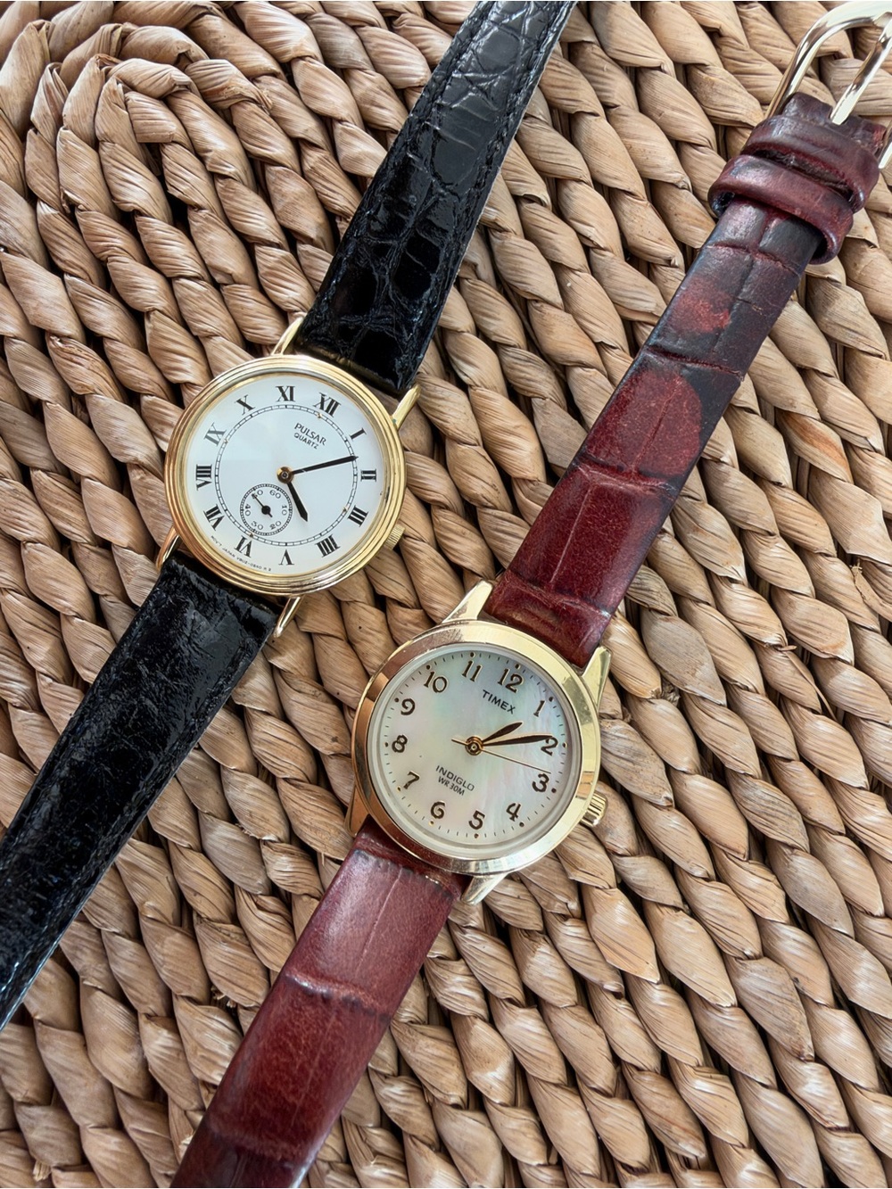 Timex Gold-Tone Case Watch with Brown Leather Strap